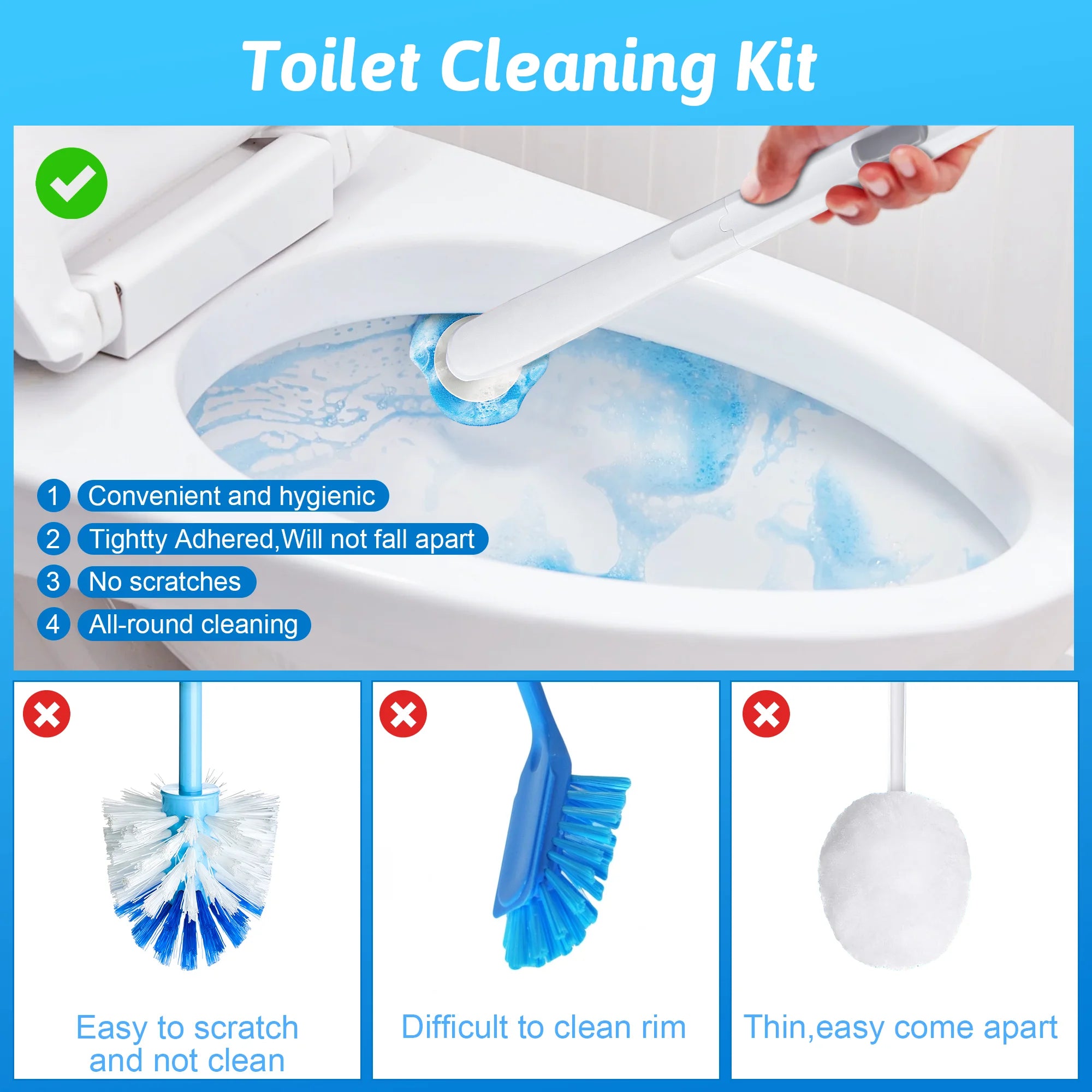Disposable Toilet Bowl Brush Cleaner 1 Pack with 40 Toilet Refills