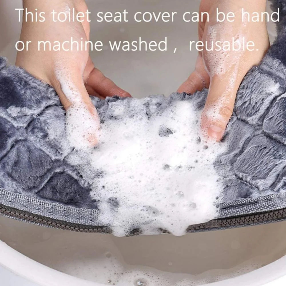 Toilet Seat Cover Pads, Bathroom Soft Thicker Warmer Washable Cloth Toilet Seat Cover Pads, Fits Most Size Toilet Lids for Bathroom