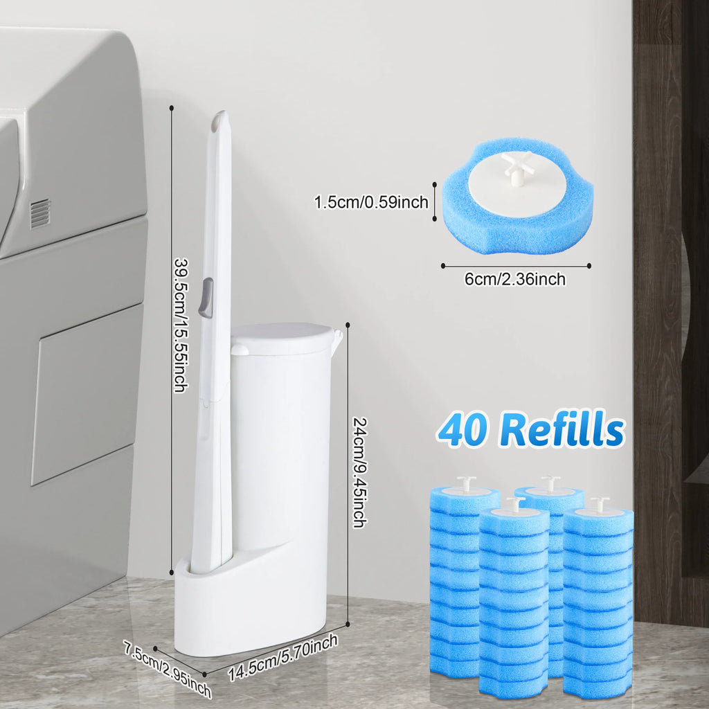 Disposable Toilet Bowl Brush Cleaner 1 Pack with 40 Toilet Refills