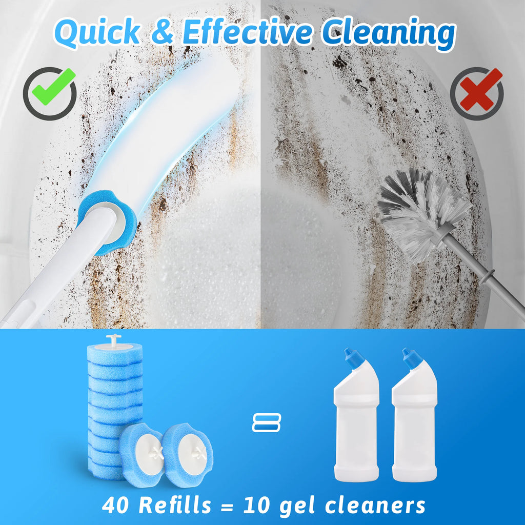 Disposable Toilet Bowl Brush Cleaner 1 Pack with 40 Toilet Refills